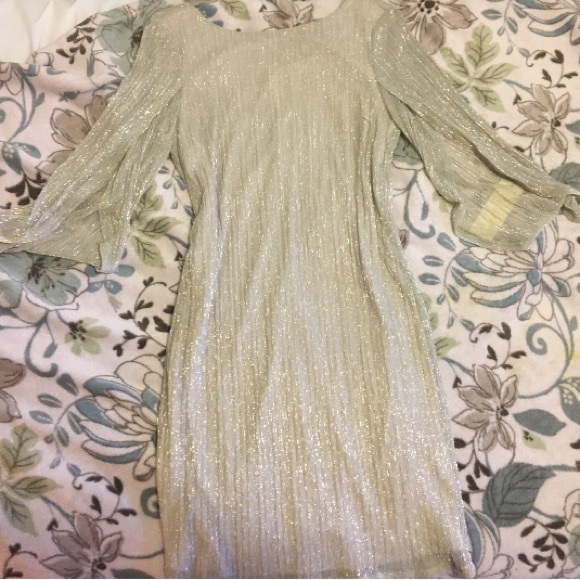 NWT Prelude Silver Bell Sleeve Flowy Sparkle Dress - Picture 3 of 8